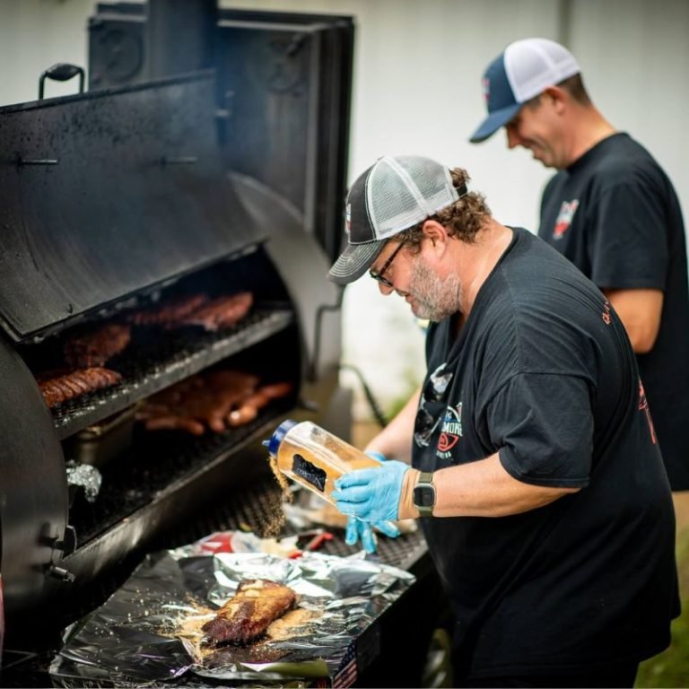 Pitmaster and owner of Hottsmoke BBQ at catering event in Milton MA
